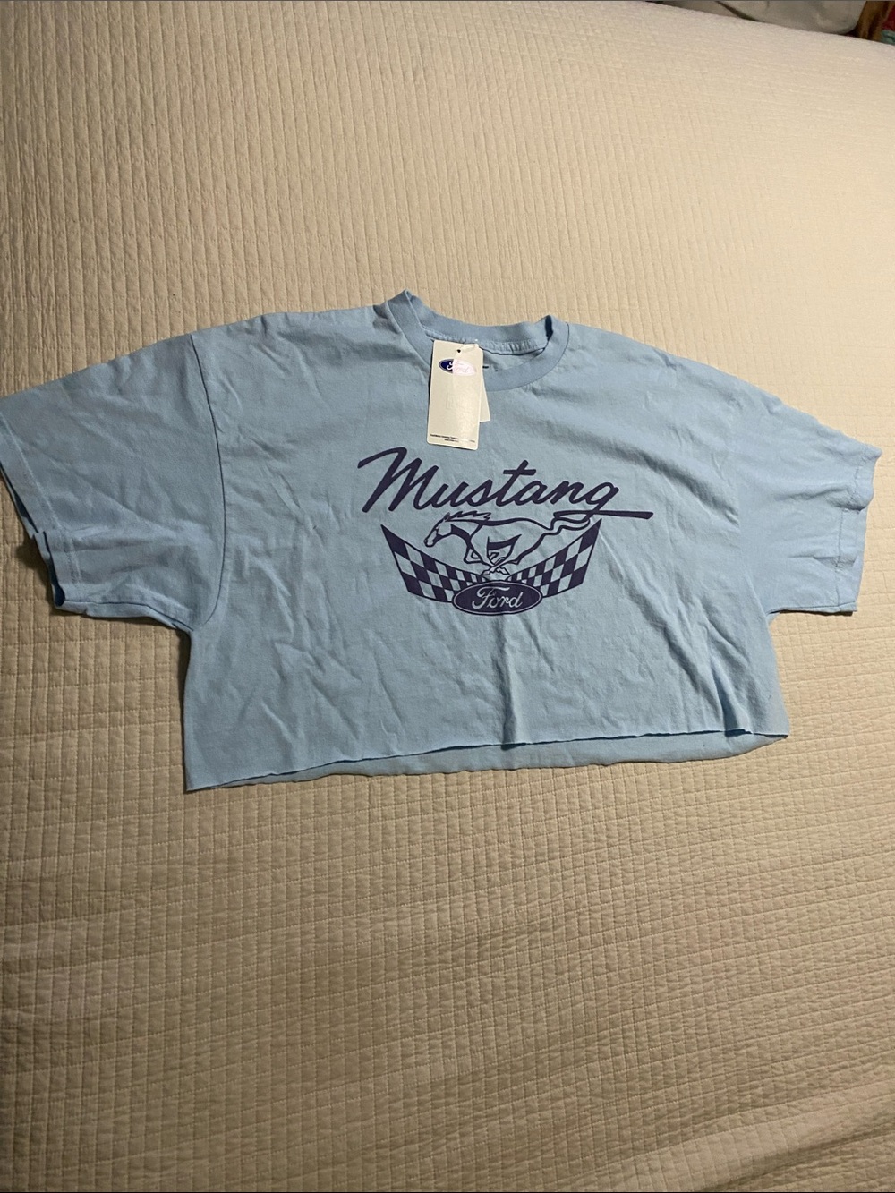 Ford Light Blue Mustang Cropped Graphic Tee